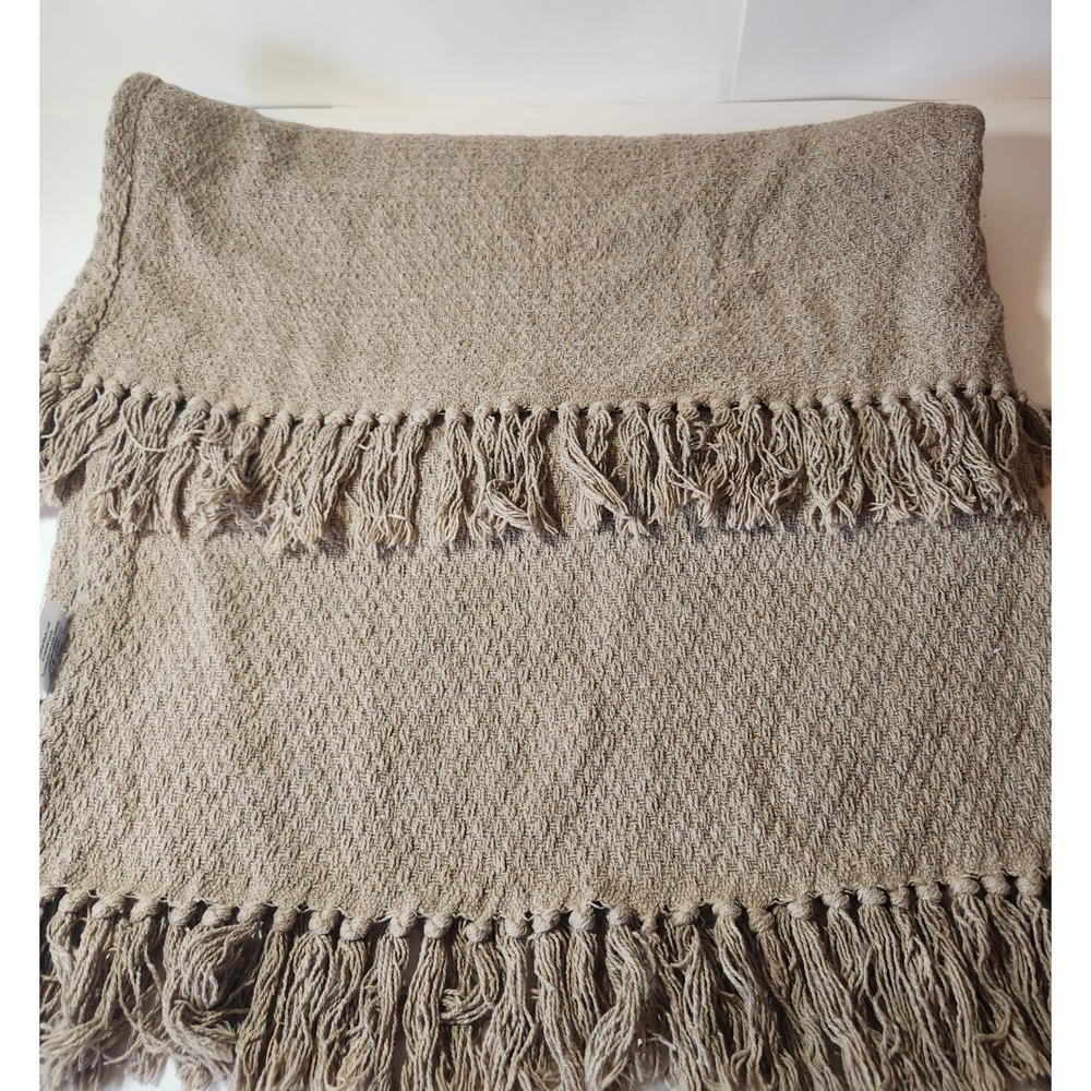 Designers Collection 100% Cotton Textured Throw Blanket Fringe Taupe
